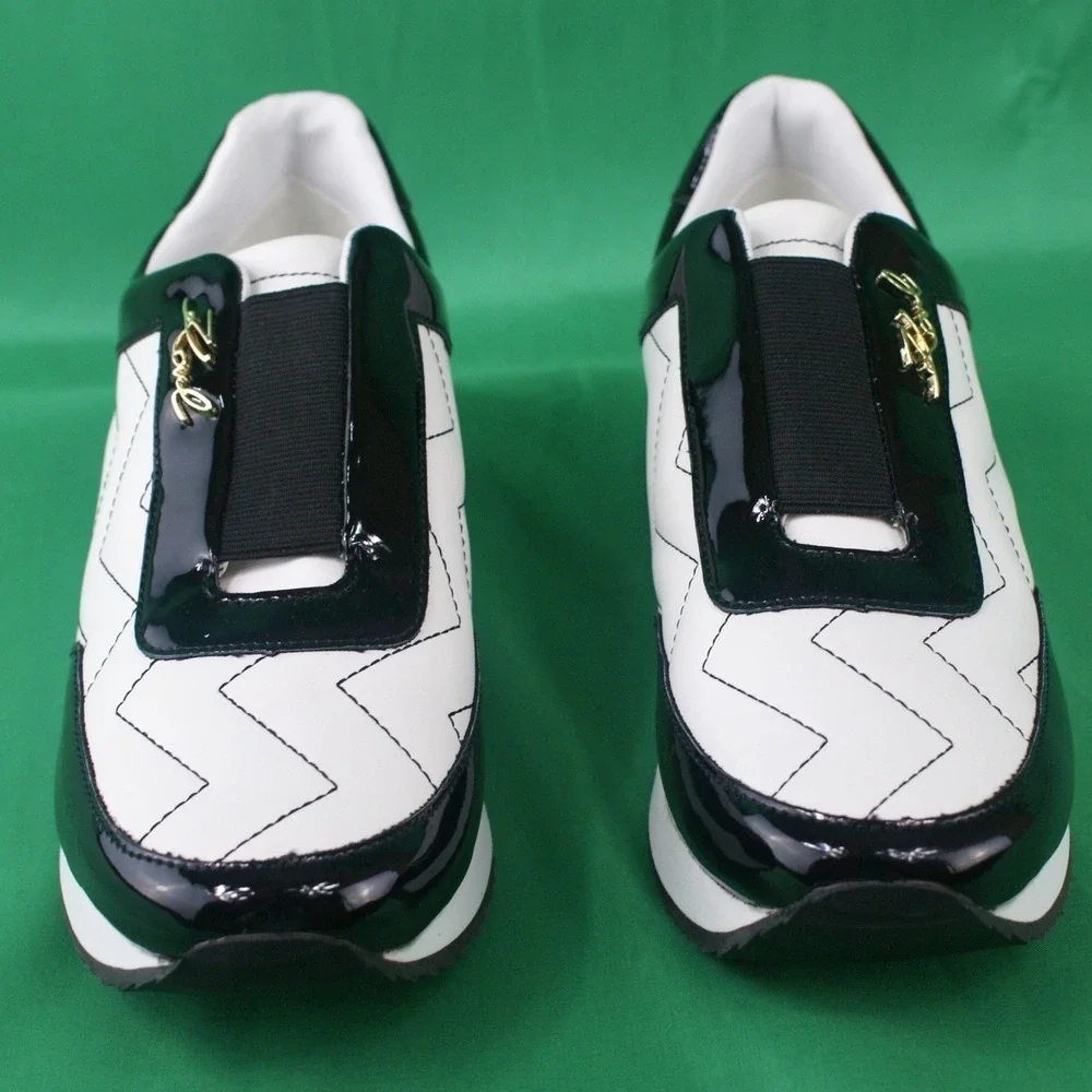 Karl Lagerfeld Paris Melody‎ Black/White Faux Leather Platform Womens Sneakers 8